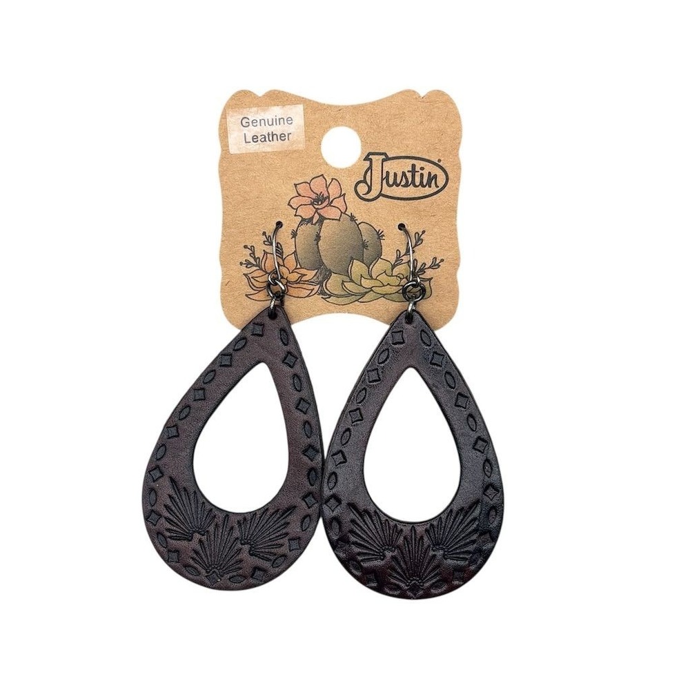 Justin Women's Brown Teardrop Leather Dangle Earrings‎ Casual